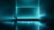 © Mishi Images - Bluegreen gradient studio room abstract background reflective walls and floor with neon light reflections digital technology futuristic theme