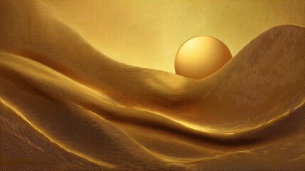 Wall Mural - A vibrant golden sun descends behind soft, flowing sand dunes, creating a tranquil atmosphere in the desert twilight. The warm hues enhance the peaceful scenery.