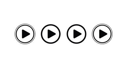 Four circular play buttons with hand-drawn style for media playback and content streaming vector