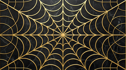 Golden web pattern on black marble texture abstract
