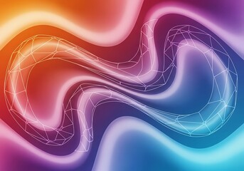 Abstract technological network on colorful wave backdrop illustration