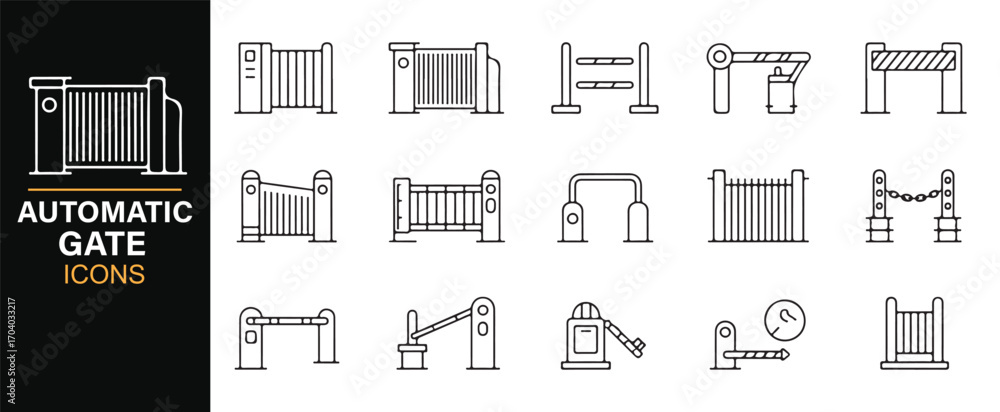 Editable vector automatic gate illustrations – sliding, swing, driveway ...
