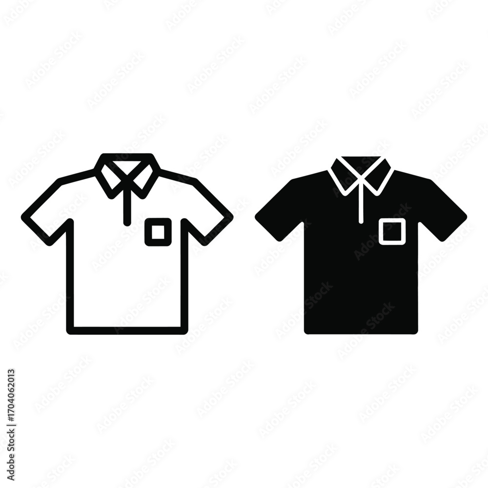 Simple outline and solid icons of a polo shirt