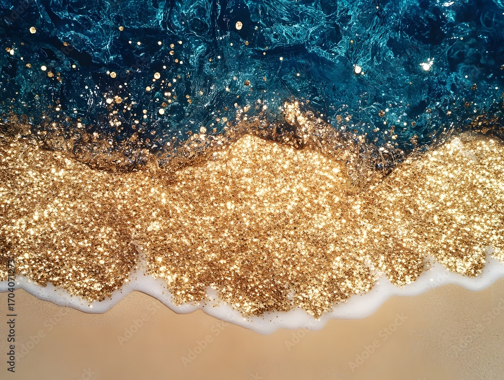 Sparkling gold glitter on beach with blue ocean wave Stock Illustration ...