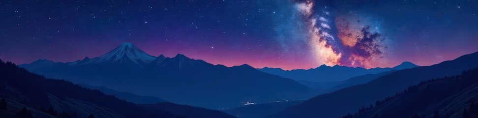 Dark silhouettes of majestic mountains against a starlit night sky , texture, elevation, shadows