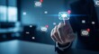 © Rowshan - Hand interacting with digital email notifications in a futuristic interface