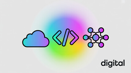 Cloud computing code development network digital technology solutions and innovation illustration design