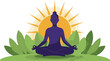 © BocchiArt - Serene silhouette meditating peacefully in lush greenery beneath a radiant sun symbol