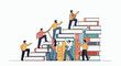 © Wardiyan - Diverse people helping each other climb a staircase made of giant books, symbolizing knowledge and growth.