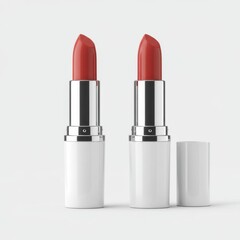 Two red lipsticks isolated on white background for beauty and makeup use