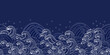 © Ratan - Stylized japanese seigaiha wave pattern in white outline on a deep blue background with small circles
