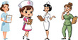 © Creatives Art - Cartoon nurses holding medical clipboards, cute nurse characters in uniform, hospital staff, healthcare professionals illustration for medical design, vector