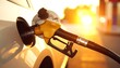 © broep - Gas pump filling a white car at sunset