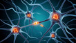 © ROWSHAN - Close up of nerve cells with glowing synapses transmitting electrical signals in the brain medical technology