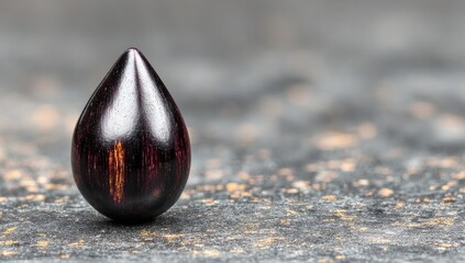 Close-up of a dark, teardrop-shaped wooden object.