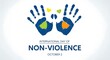 © Mala - International day of nonviolence with colorful handprints on white background