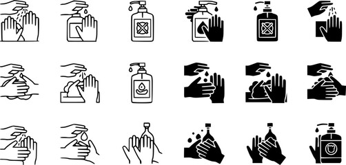 Wall Mural - Sanitize hands icon set, line and black glyph style