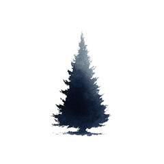 Artistic watercolor evergreen tree silhouette in dark tones, cut out