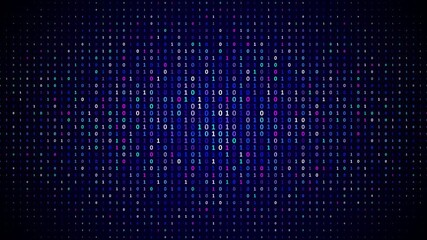 Realistic CRT Monitor styled blue binary code motion background animation with digital glitch effect. This retro technology background is full 4k and a seamless loop.