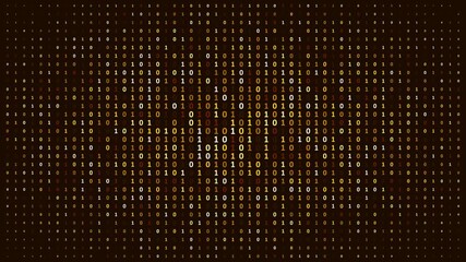 Realistic Gold binary code motion background animation with digital glitch effect. This retro technology background is full 4k and a seamless loop.	