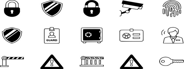 Security solid Icon Set Vector. Lock, Protection, and Safety Symbols illustrations