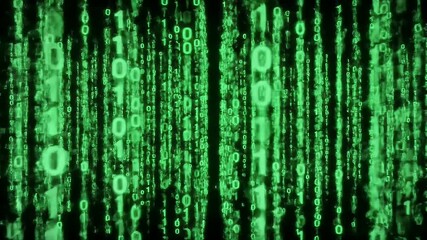 Digital data stream: Abstract coding pattern with falling binary code matrix effect
