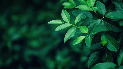 Close up green leaves on branch natural background
