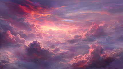 Wall Mural - breathtaking view of vibrant sky filled with colorful clouds during sunset, showcasing shades of pin