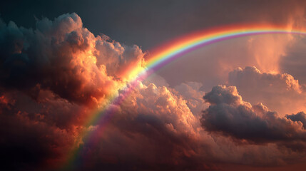 Wall Mural - vibrant rainbow arcs across dramatic sky filled with colorful clouds, creating stunning natural scen