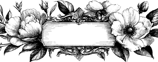 Wall Mural - Intricate ornamental vintage frame with floral design for decorative use