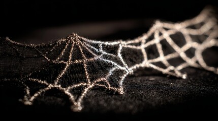 Spiderweb lace textile detail. Gothic Halloween fabric