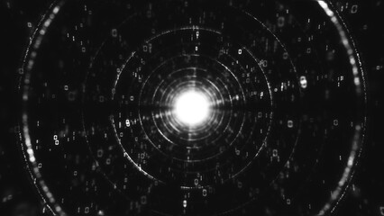 Hypnotic 3d render of a monochrome digital data tunnel for modern and minimalist productions, 4k.