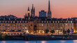 Panoramic view of Bordeaux city skyline day to night transition timelapse. France