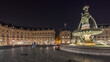 Place de la Bourse panorama and the fountains at night timelapse in Bordeaux, France.