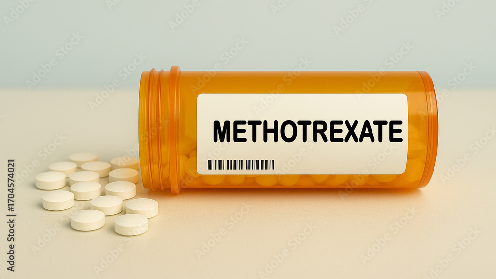 Methotrexate Box Box of METHOTREXATE tablets on a hospital pharmacy table used to treat ...