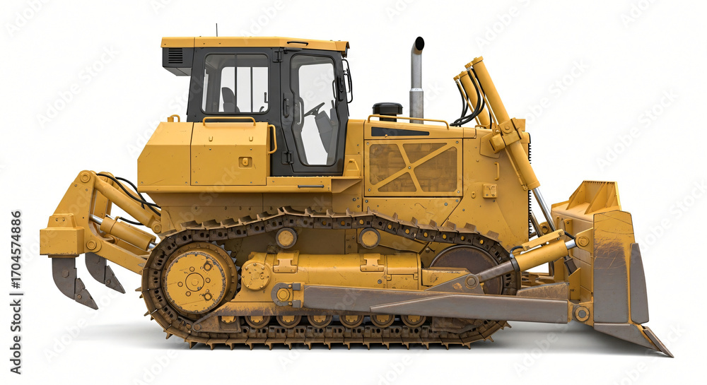 Foto de Stock Powerful yellow bulldozer with ripper attachment ready ...