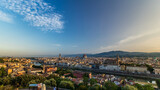 Top view of Florence city timelapse at sunrise with arno river bridges and historical buildings