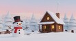 © SULIS - Snowy winter scene with snowman and cabin