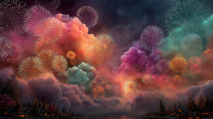 Wall Mural - Festive fireworks display for new year background symbolizing joy hope and celebration