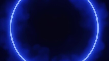 Abstract 3D Animation of a Glowing Blue Circle with Smoke on Black Background