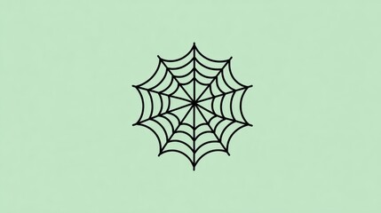 Simple black spider web icon illustration on a pale green background minimalist design