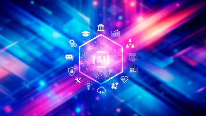 Ai tech, Global Internet connect with AI for business, Artificial Intelligence, using command prompt for generates something, Futuristic technology transformation.
