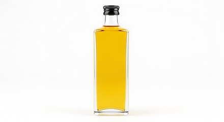 Bottle of Golden Liquid, Clear Glass, Studio Shot.