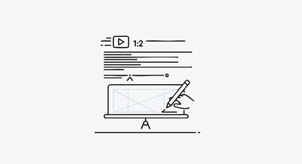 Hand Drawing Website Wireframe on Laptop Screen UI UX Design Mockup
