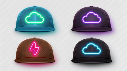hat glowing futuristic neon weather icons