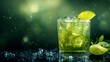 © Ronald - Cocktail drink with soda lime juice and ice dark green background