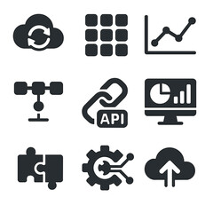 Wall Mural - Digital Productivity Icons. Flat icon set of digital productivity: cloud sync, app grid, data chart, workflow