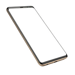 Realistic modern smartphone with white screen and slim design