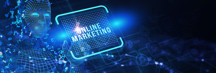 Wall Mural - Digital Marketing Technology Solution for Online Business Concept. Business, Technology, Internet and network concept. 3d illustration