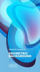 Wall Mural - Fluid shapes overlap, creating vibrant blue gradient effect. Modern design with text elements below. Minimalist aesthetic.